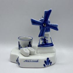 Mini Delft Blue Holland Windmill Figurine with Spinning Blades