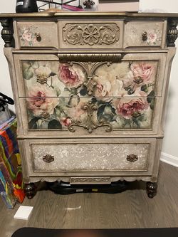 Vintage Painted Floral Chest of Drawers and Vanity