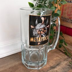 Vintage Metallica Skull Pirate Glass Beer Mug 8” Tall - Downpace Ltd 
