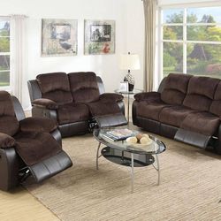 Brown Sofa Set With Manual Recliners 