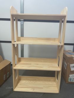 Natural Wood 4-Tier Bookshelf