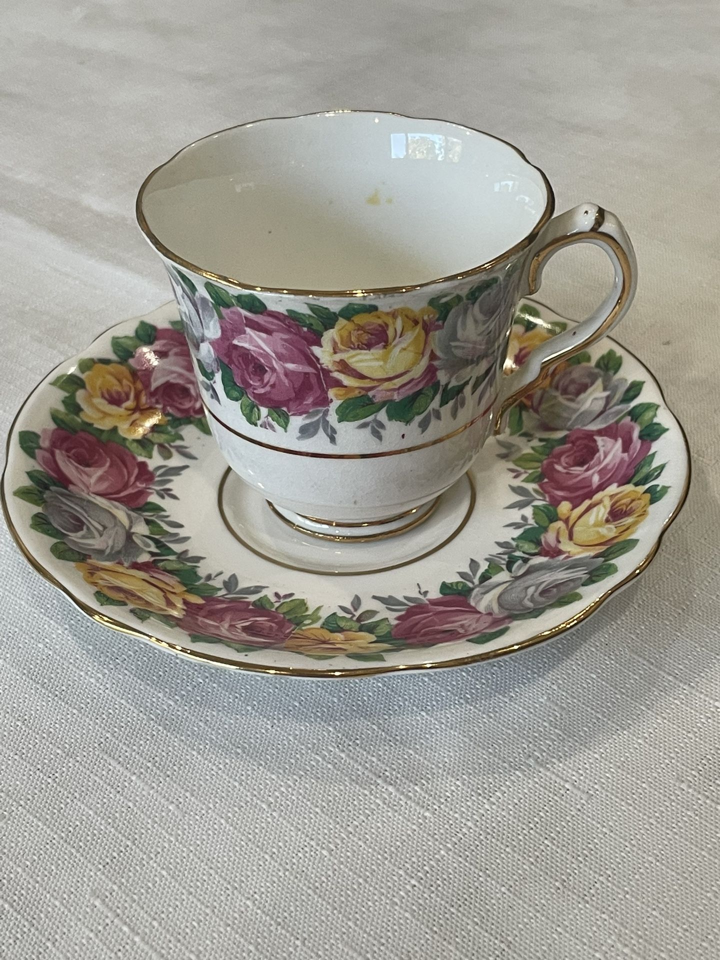 Vintage Gladstone bone china teacup and saucer in Rosemary pattern