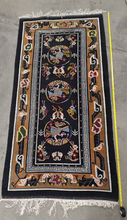 Antique Tibetan Cranes 3×6 Blue Wool Area Rug