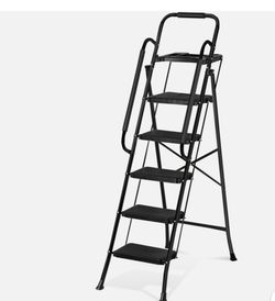5 Step Ladder w/Tool Tray Folding Step Stool Wide Anti-Slip Pedal Handgrip Black