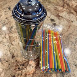 Straw Holder Dispenser $15 Made In USA Glass With Straw Refills 