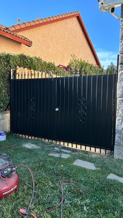 Black steel gate double swing