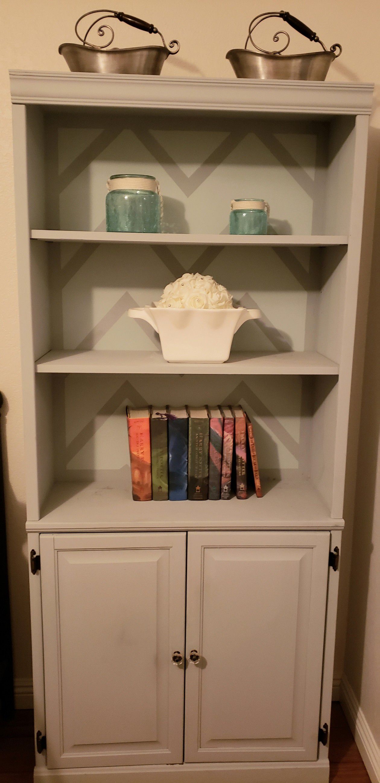 book shelf with storage 72"h x 32" w x 12" d