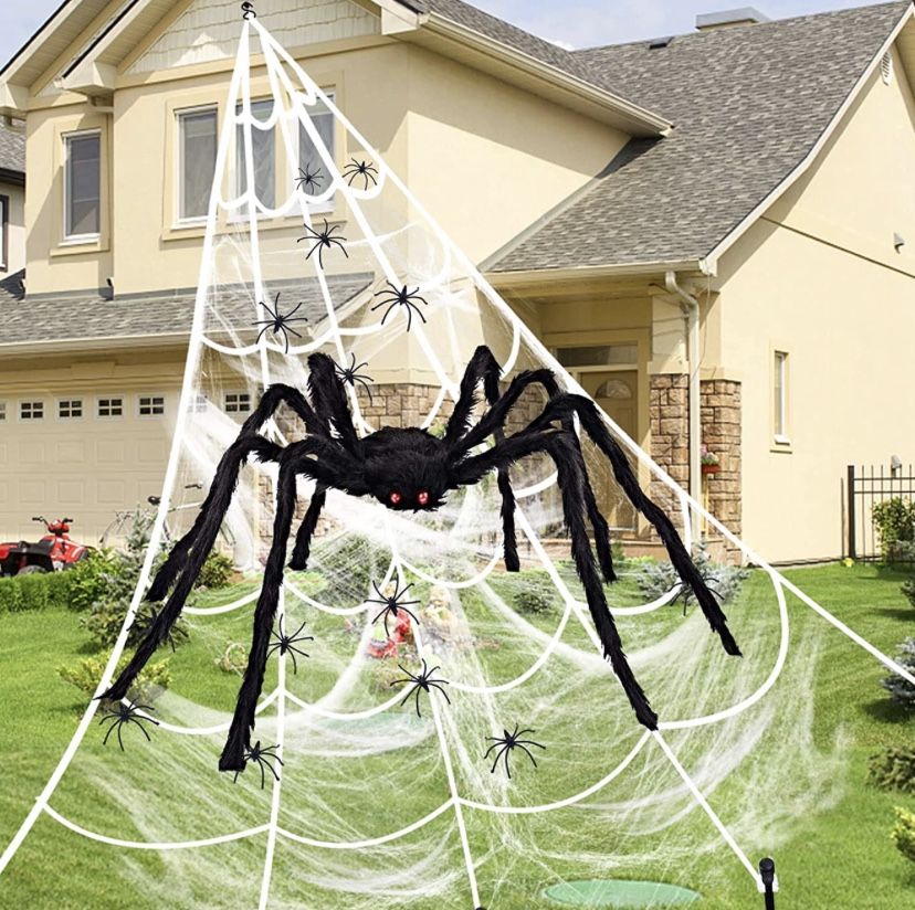 Halloween Decorations Outdoor 47'' Giant Scary Spider with Red Eyes Large Fake Hairy Spider Props for Halloween Yard Decor Outside Indoor Party Suppli