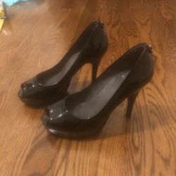 Shiny Black Peep Toe Heels Stuart Weitzman 