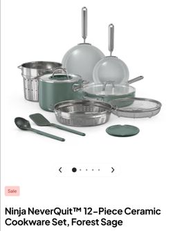 NEW Ninja NeverQuit 12-Piece Ceramic Cookware Set, Forest Sage