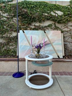 1980s Vintage Postmodern swivel glass table