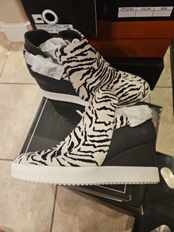 Zebra Print Vegan Leather wedge heal sneaker shoes