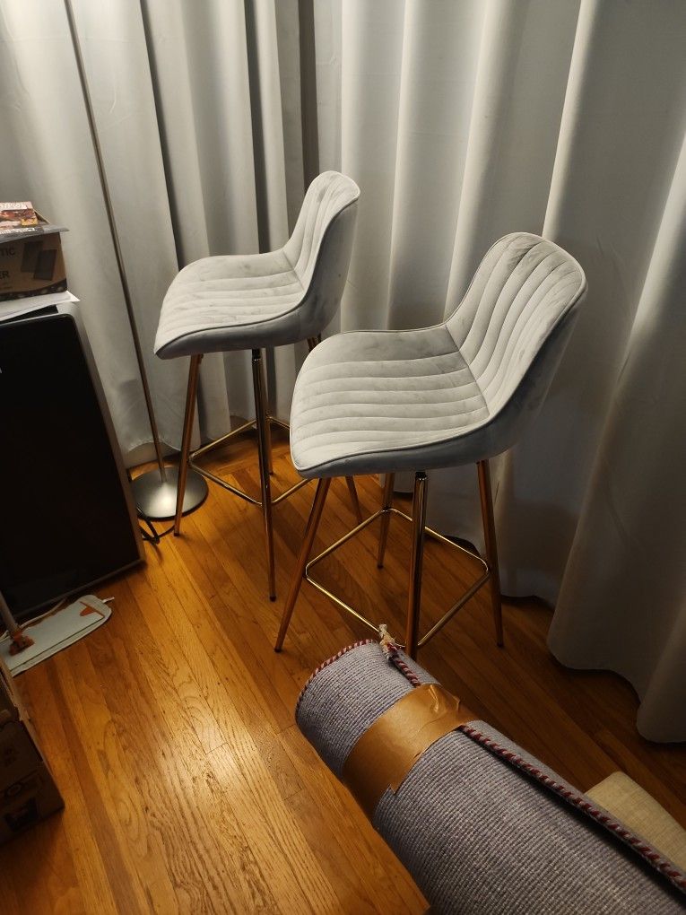 2 Plush Light Grey Bar Stools