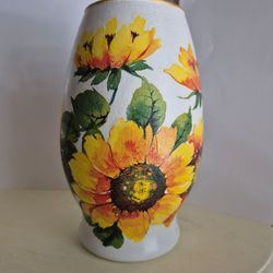 Hand painted and decoupaged Sunflower vase