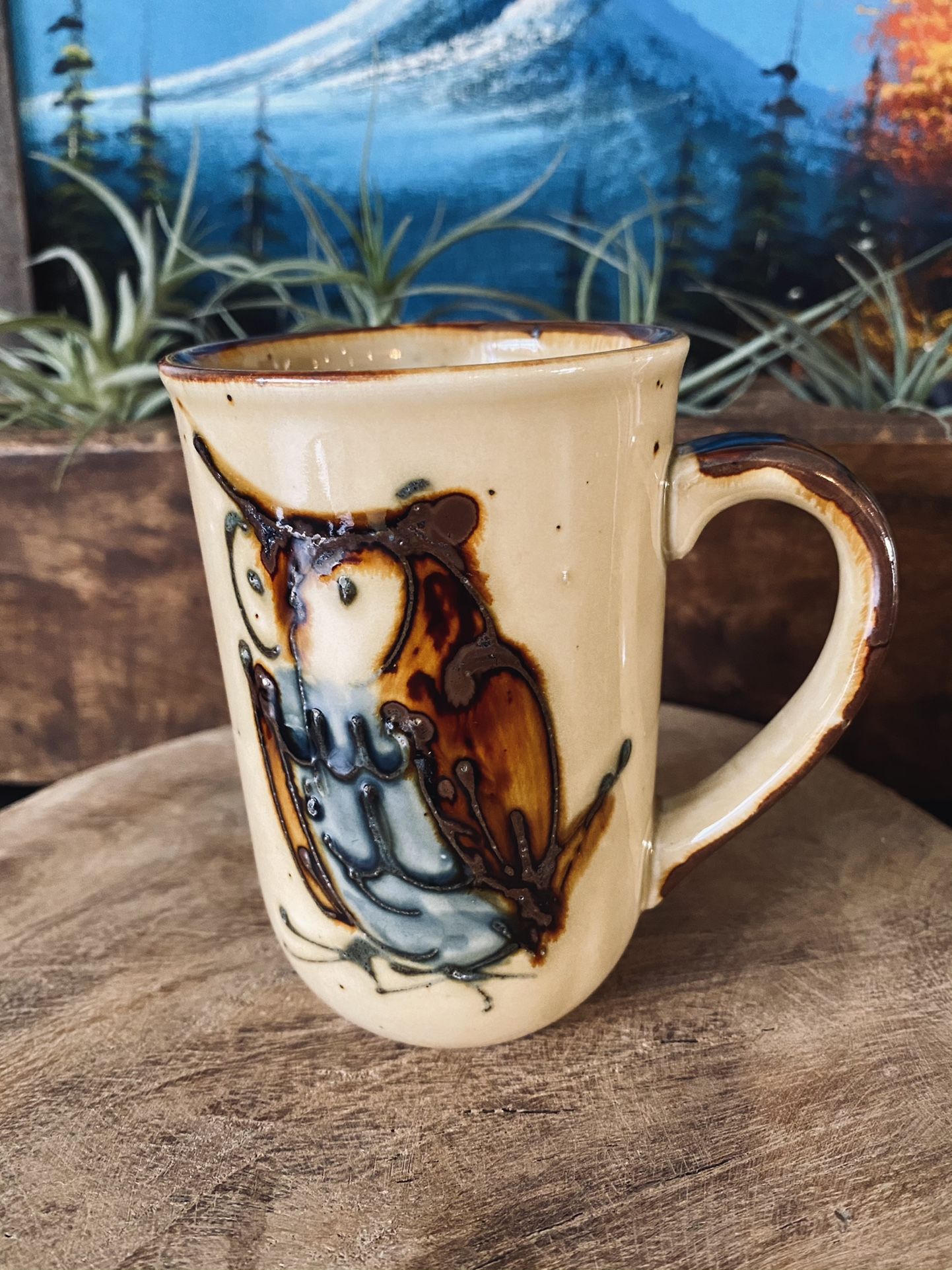 Kitschy cute vintage Otigari Mid Century owl coffee mug.