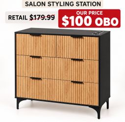 OmySalon WSCTD Modern Retro Salon Styling Station with 4 Drawers & 3 Tool Holders
