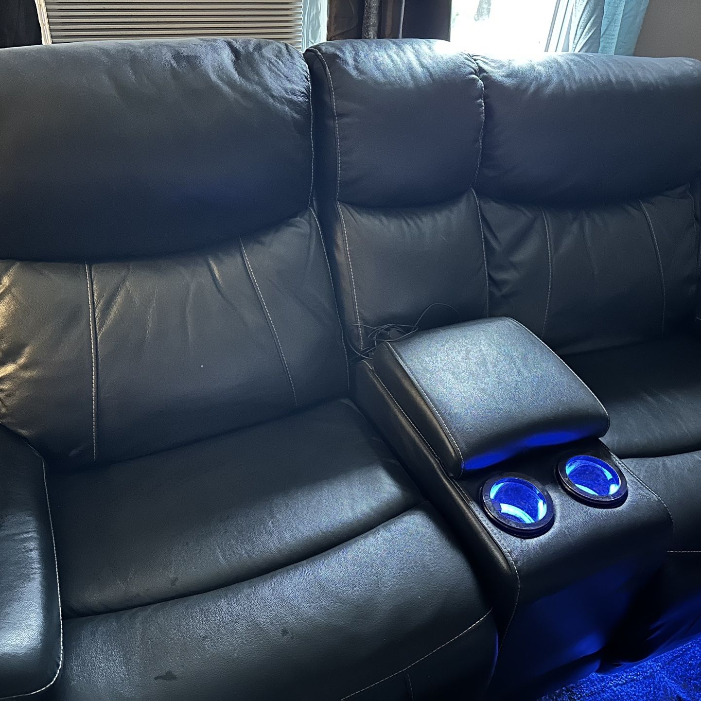 Leather Couches(recliners) + LED lights & Charger Ports 