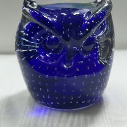 Vintage Murano Cobalt Blue Horned Owl Paperweight Figurine 