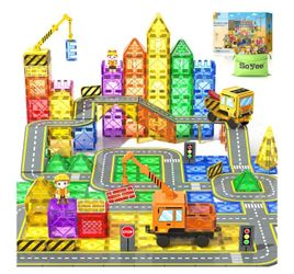 NEW Soyee 102 PCS Magnetic Tiles with 2 Cars & 2 Cranes Magnet Construction Building