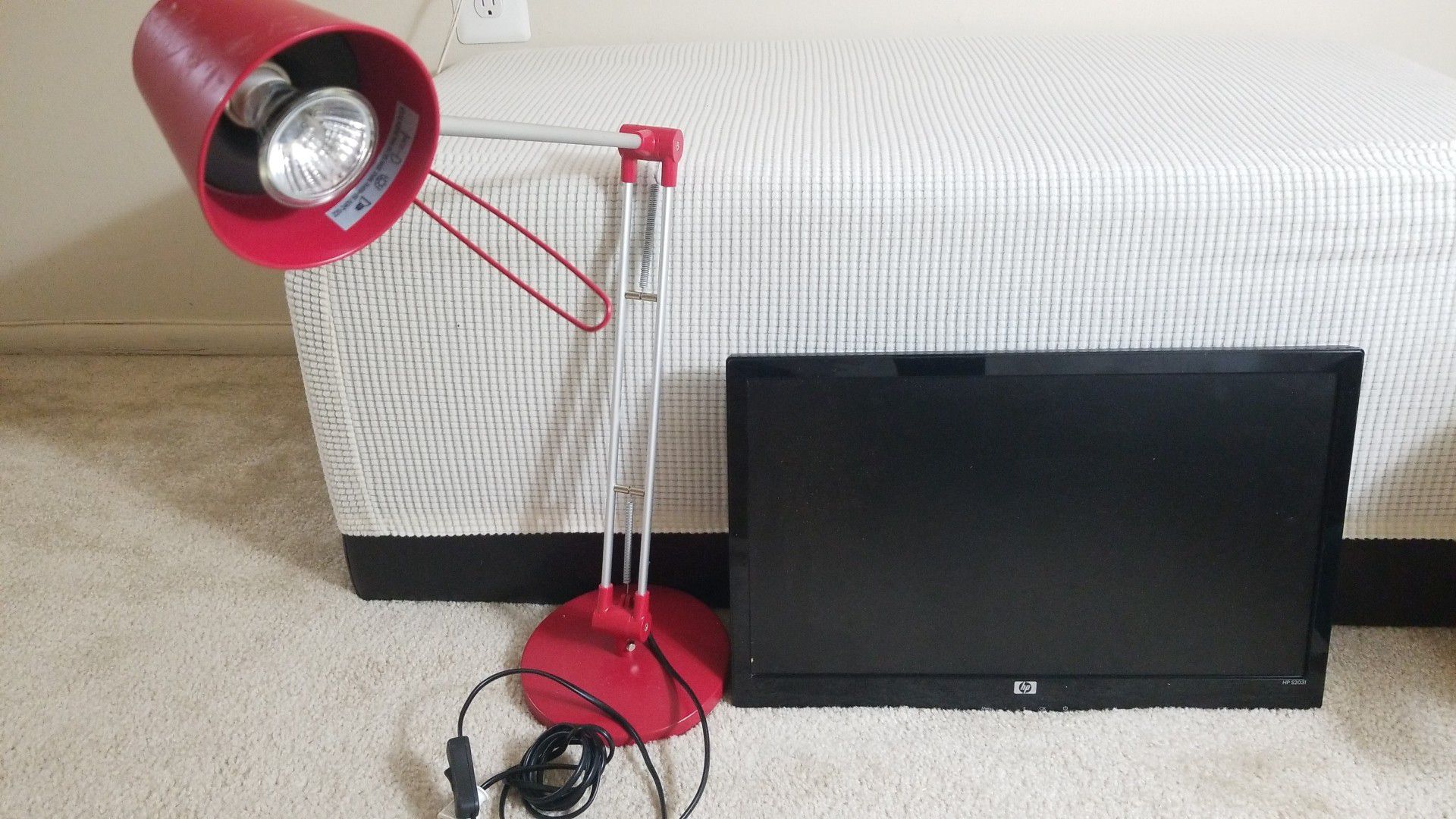 IKEA table lamp and HP 20 inch monitor