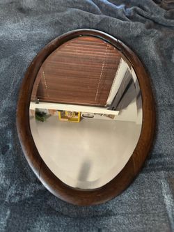 Vintage Oval Wood Framed Wall Mirror