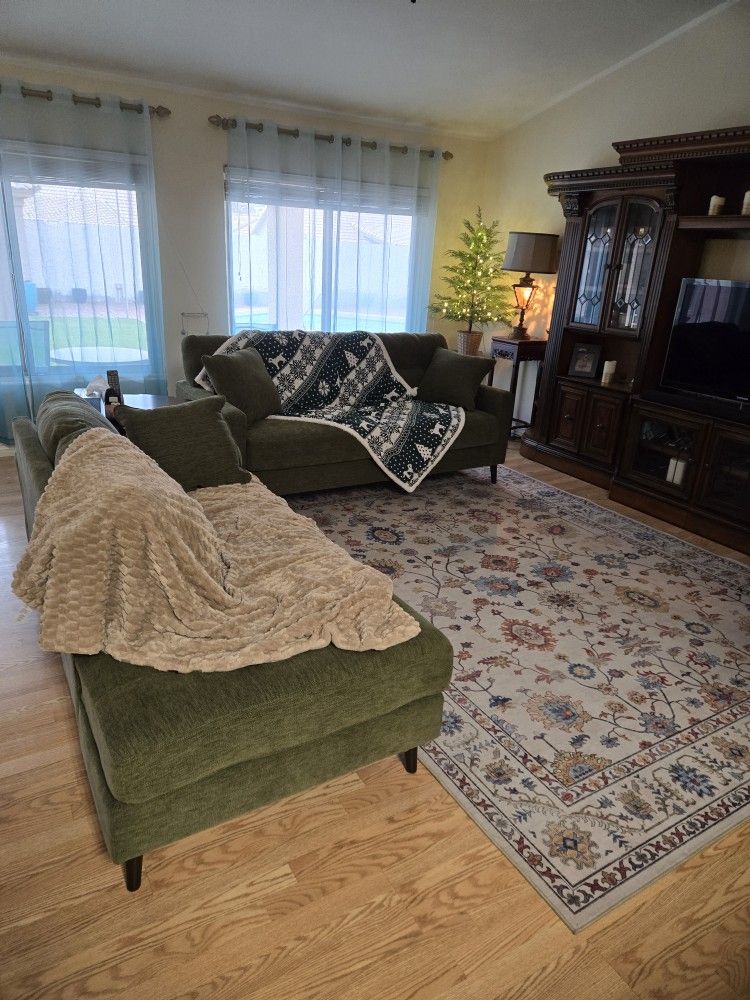 Olive Sofa and Chaise (Like New)