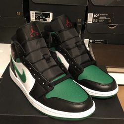 Nike Air Jordan 1 Mid Green Toe Black Pine Green White