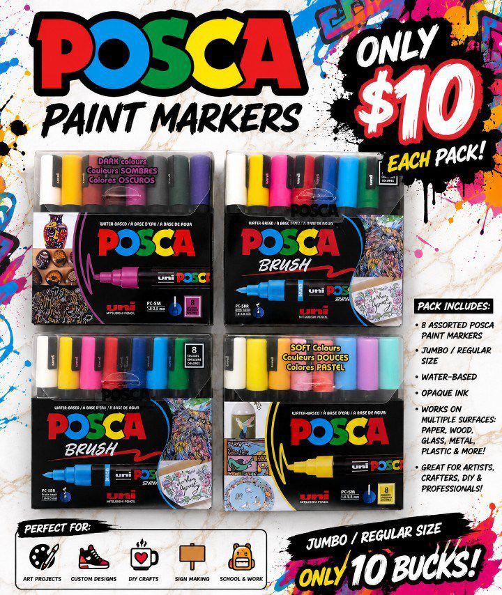 POSCA Paint Marker Sets – Jumbo & Regular Size – Brand New – $10 Each Pack