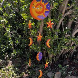 Vintage hand carved wooden sun moon day night sky star mobile from Bali-20x7 inc