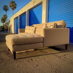 Beige Mid Century Modern Tufted Sectional Sofa