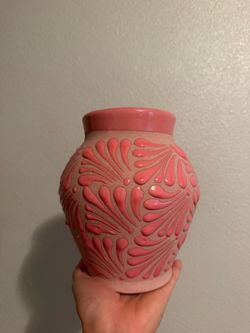 Handmade Ceramic Vase with Raised Floral Design