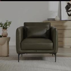 Rae Genuine Leather Upholstered Armchair (Green)