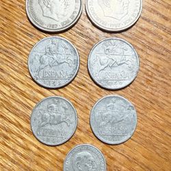 7 Spanish General Franco Era COINS 1940s/50s
