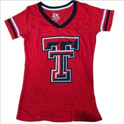 Texas Tech Red Raiders Women Rhinestone V Neck Tee SZ Small E5 College Classics