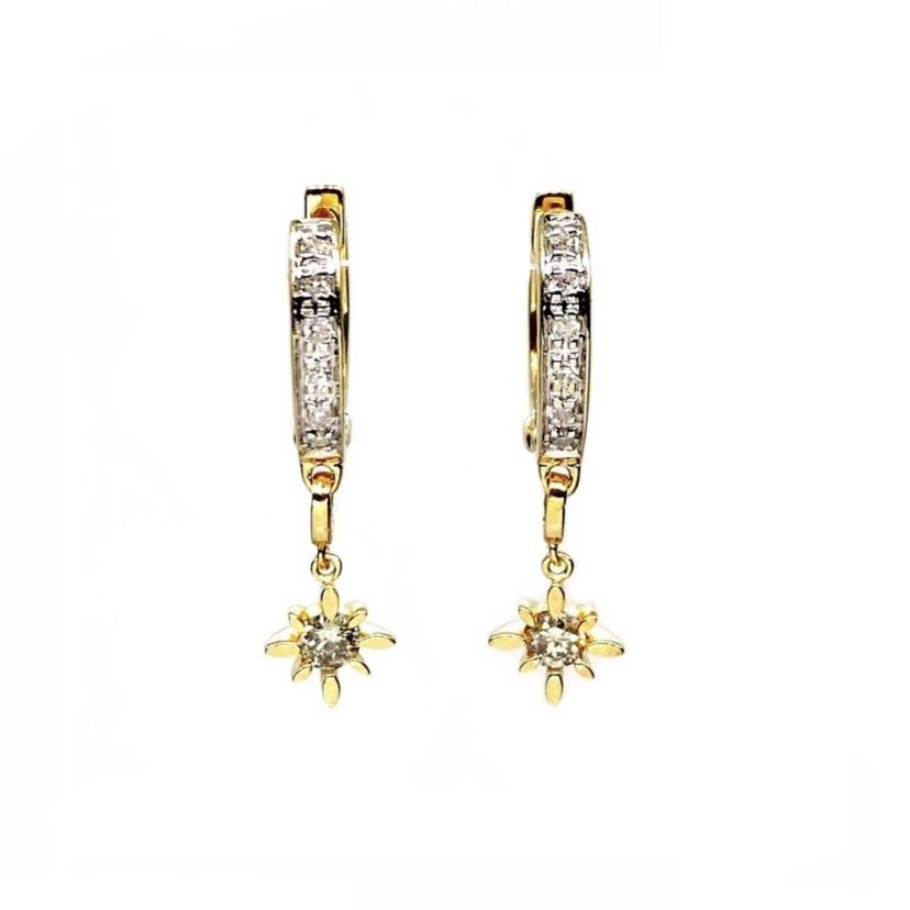 Diamond Huggie Earrings with Diamond Charms