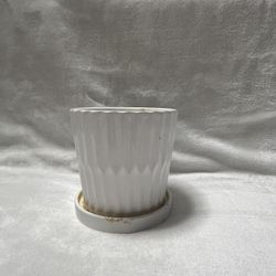 B Small 5 inch ceramic white planter pot with drainage saucer