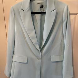  Alice + Olivia Justine Long Blazer Powder Blue Light Teal Classics Size 12
