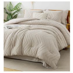California King Size Comforter Set with Sheets Beige - 7 Pieces