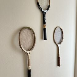 Decorative Vintage Wood Rackets Wilson cabin, Airbnb man cave