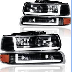 LED DRL Headlight Assembly for Chevy Silverado 1999–2002 Black / Amber