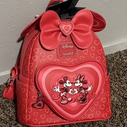 New Red Minnie And Mickey Loungefly Backpack With Tags 