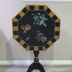 Antique Gilt Handpainted Regency Octagonal Tilt Top Tripod Pedestal Tea Table