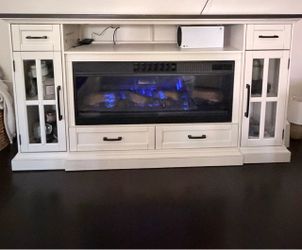 White electric fireplace entertainment center