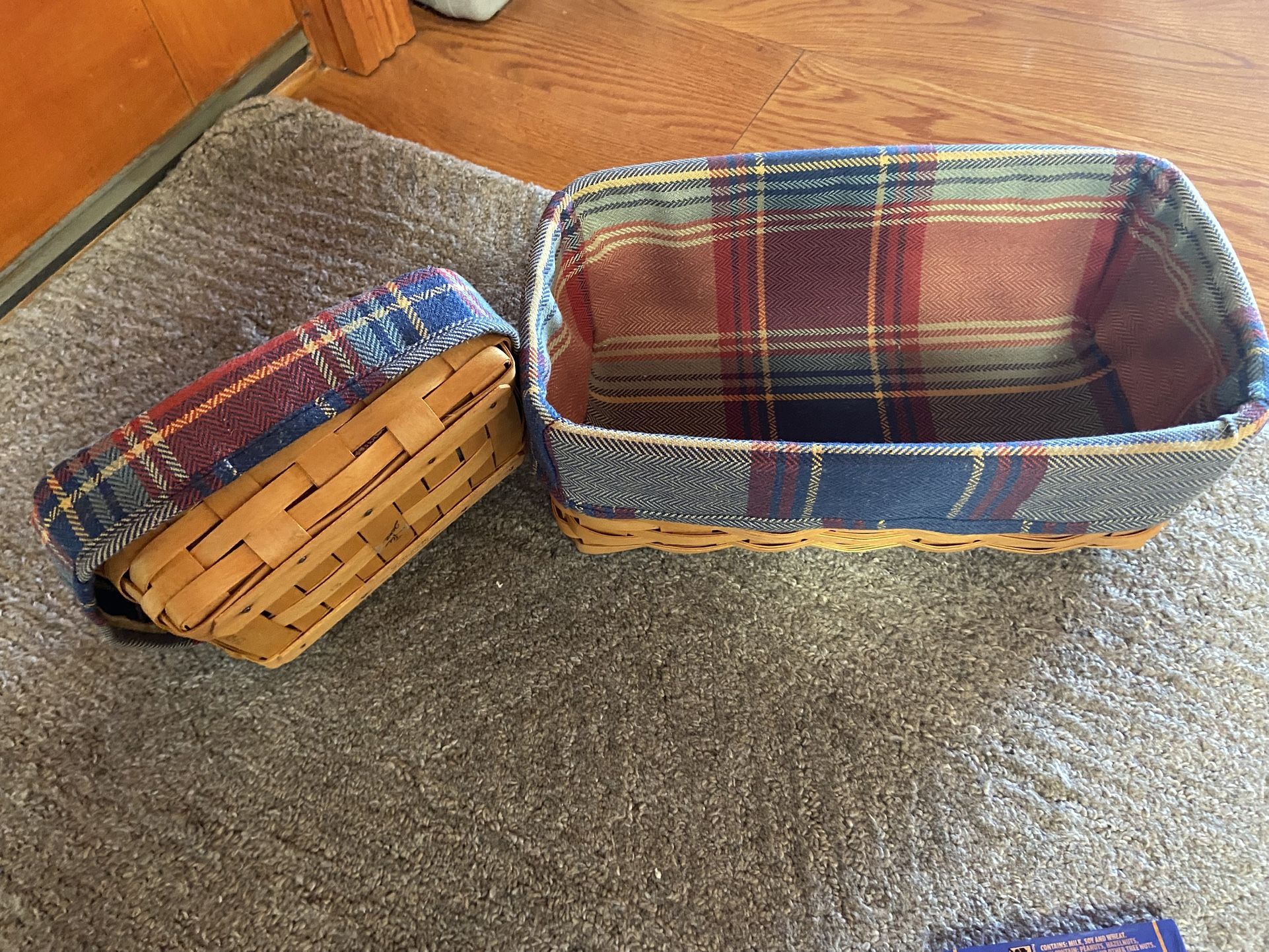 Longaberger Set If Two Baskets With Fabric Liner