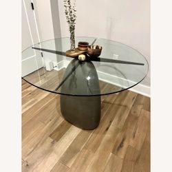 CB2 47” Round Dining Table Concrete w Glass Top