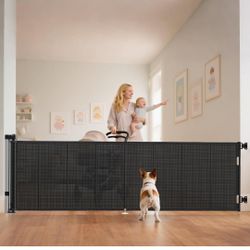 Retractable Baby Gate 120 Inch Extra Wide 34" Tall Indoor Outdoor Dog Gate