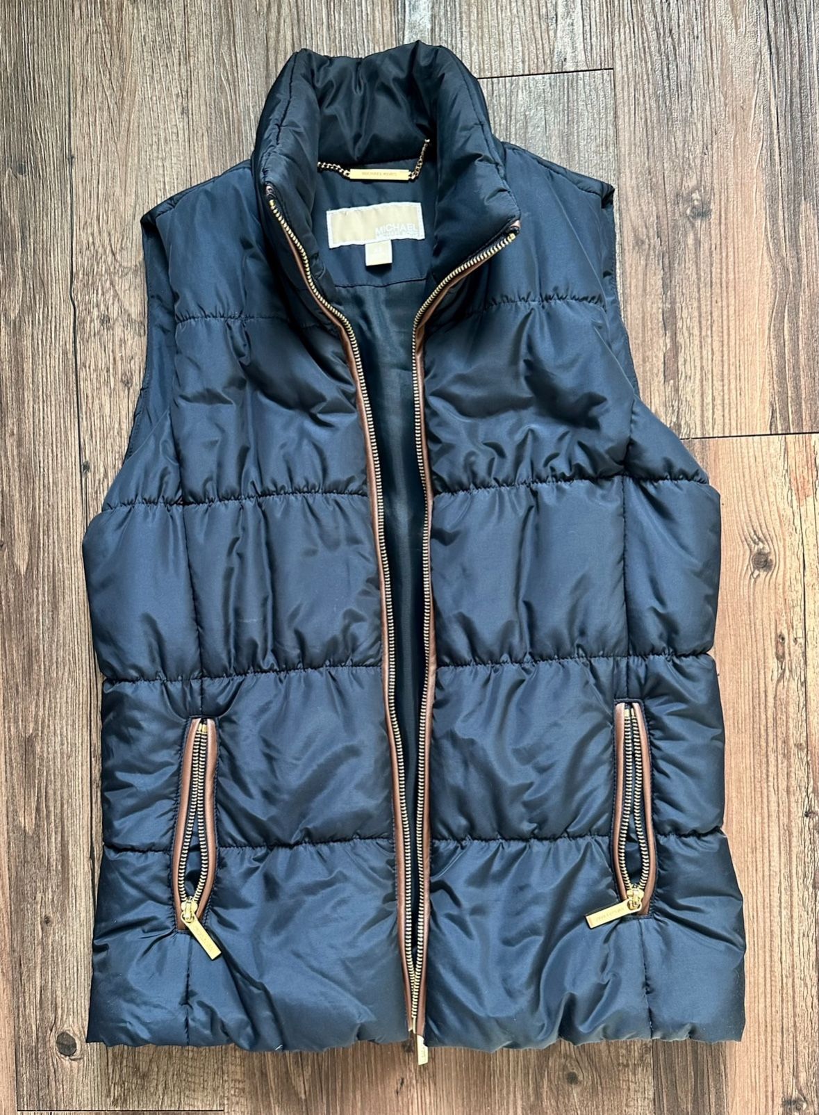 Michael Kors Navy Blue & Gold Puffer Vest Sz XS