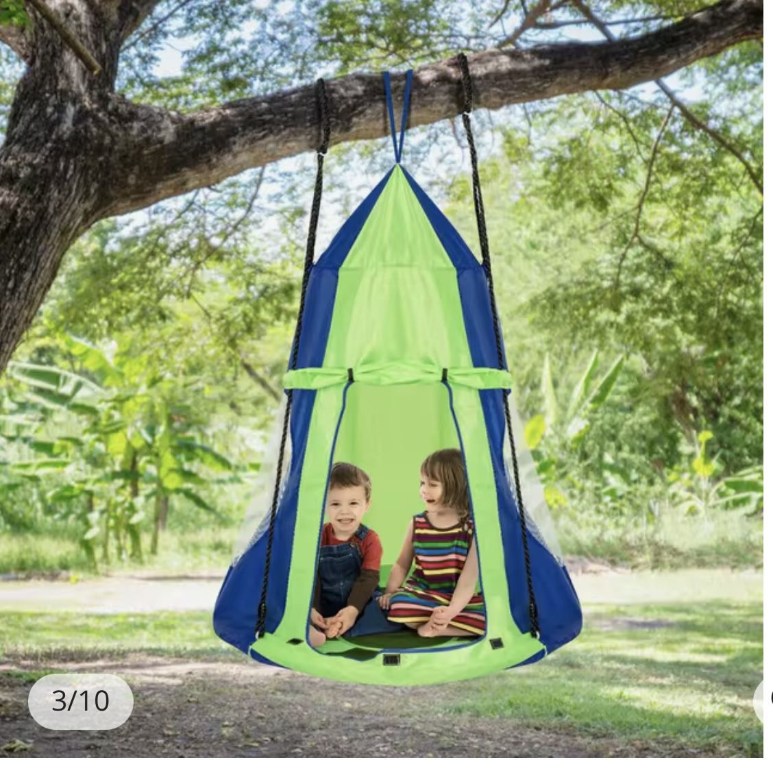 2 in 1 Tree Tent Swing Set with Adjustable Hanging Ropes for Kids New In The Box