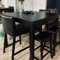 IKEA HAGERNAS Black Table, 2 BERGMUND Chairs, 2 Stools