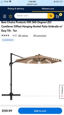 10ft 360-Degree LED Cantilever Offset Hanging Market Patio Umbrella w/ Easy Tilt - Tan